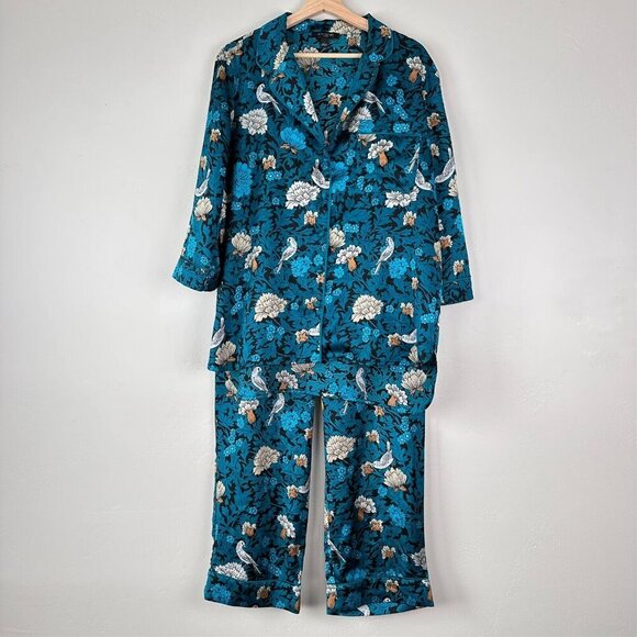 Ann Taylor Other - Ann Taylor Pajama Women L Blue Floral & Bird Pajama Top Pant Set Sleep